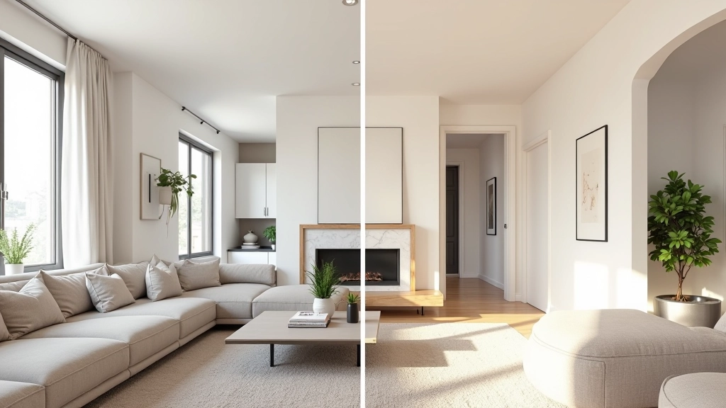 Rekonstrukce interiéru s posuvníkem před a po