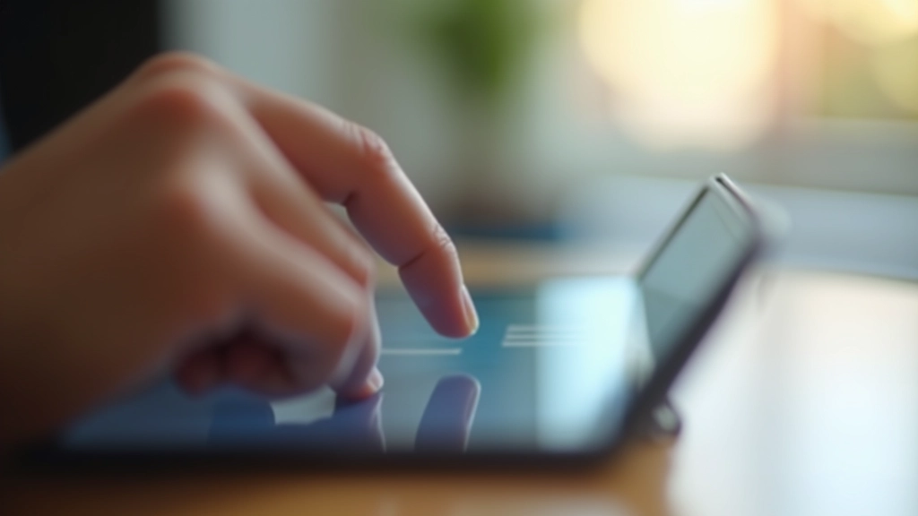 Ruka na dotykové obrazovce, gesto táhnutí posuvníku na tabletu, interakce s prsty